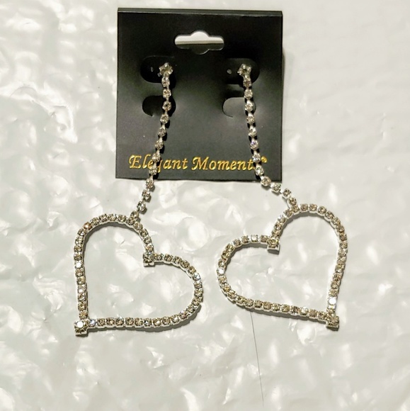 Rhinestone Heart Earrings - Picture 3 of 6